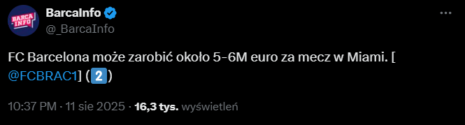 Tyle Barca ma ZAROBIĆ za rozegranie ligowego meczu w Miami! O.o
